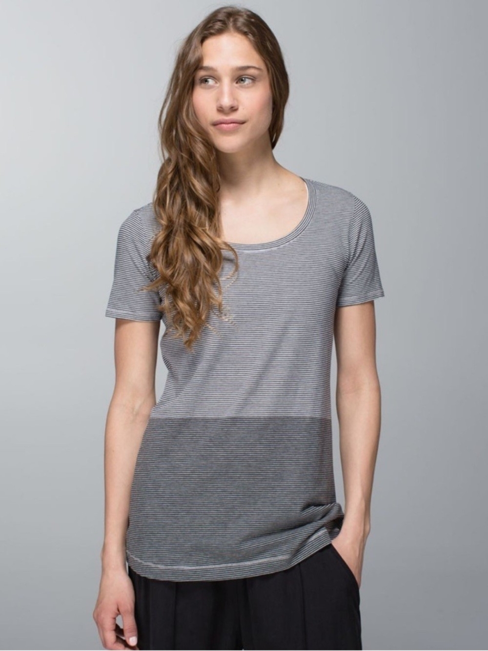 Lululemon Striped Short-Sleeve Scoop Neck Every Yogi Tee, Heathered Gray Stripes